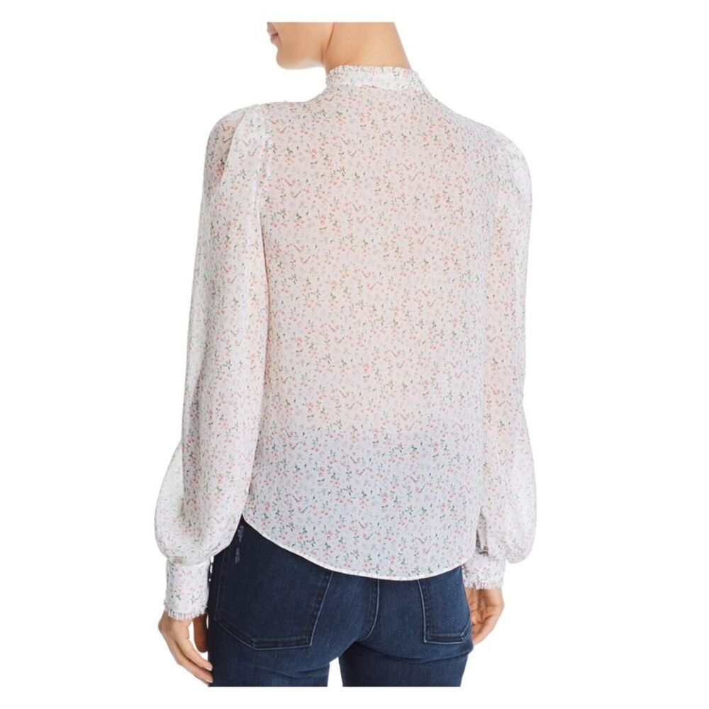 DIVINE HERITAGE Womens White Floral Long Sleeve Button Up Top Size: XS - Picture 2 of 2